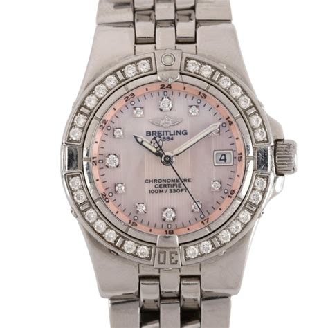 breitling starliner steel on bracelet with pink mop diamond dial|Breitling Starliner A71340 .